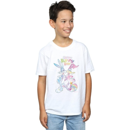 Abbigliamento Bambino T-shirt maniche corte Dessins Animés Bugs And Daffy Happy Bunny Day Bianco