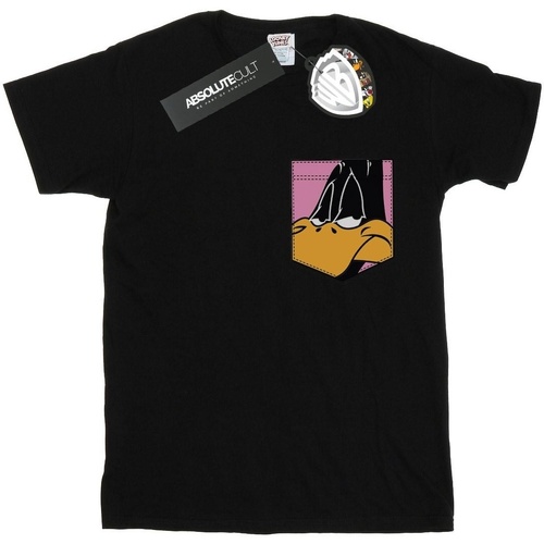 Abbigliamento Bambina T-shirts a maniche lunghe Dessins Animés Daffy Duck Face Faux Pocket Nero