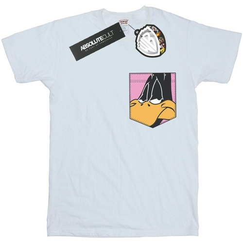 Abbigliamento Bambina T-shirts a maniche lunghe Dessins Animés Daffy Duck Face Faux Pocket Bianco