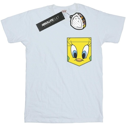 Abbigliamento Bambina T-shirts a maniche lunghe Dessins Animés Tweety Pie Face Faux Pocket Bianco