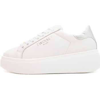 Scarpe Donna Sneakers Twin Set Sneaker Bassa In Pelle Back Bicolore Bianco