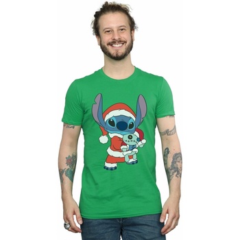 Abbigliamento Uomo T-shirts a maniche lunghe Disney Lilo And Stitch Stitch Christmas Verde