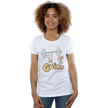 Abbigliamento Donna T-shirts a maniche lunghe The Flintstones Bam Bam Gains Distressed Bianco