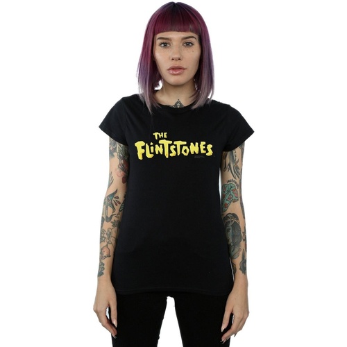 Abbigliamento Donna T-shirts a maniche lunghe The Flintstones Original Logo Nero
