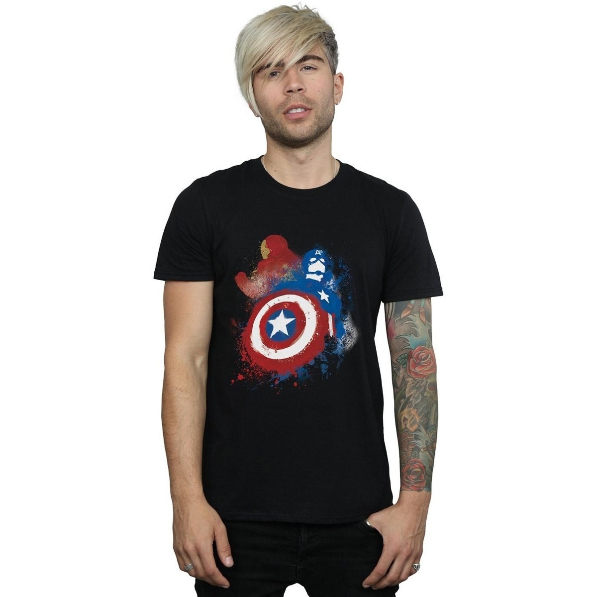 Abbigliamento Uomo T-shirts a maniche lunghe Marvel Captain America Civil War Painted Vs Iron Man Nero