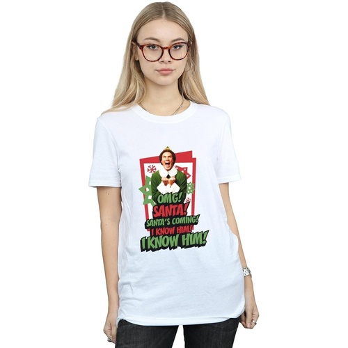 Abbigliamento Donna T-shirts a maniche lunghe Elf OMG Santa Bianco