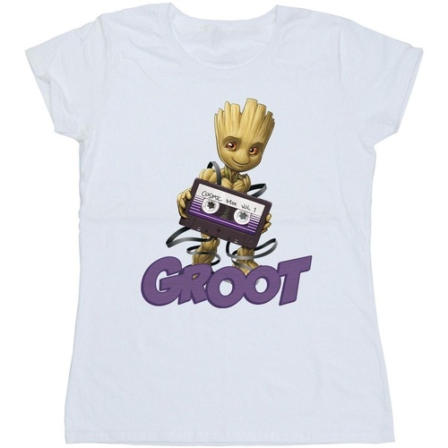 Abbigliamento Donna T-shirts a maniche lunghe Guardians Of The Galaxy Groot Casette Bianco