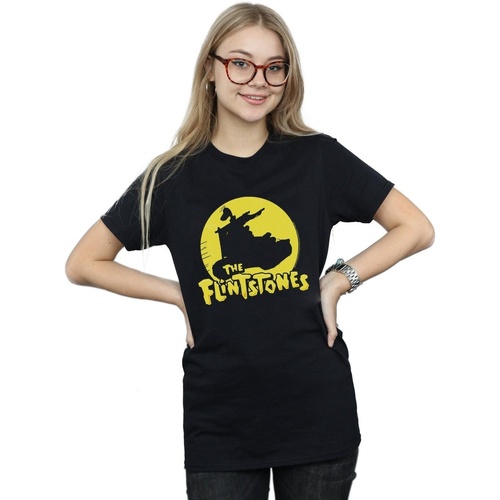 Abbigliamento Donna T-shirts a maniche lunghe The Flintstones Car Silhouette Nero