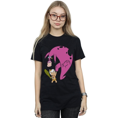 Abbigliamento Donna T-shirts a maniche lunghe The Flintstones Bamm Bamm And Dino Nero