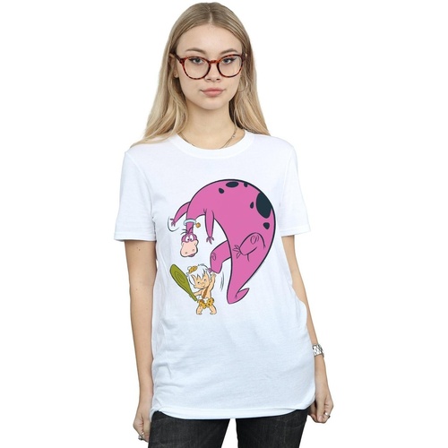 Abbigliamento Donna T-shirts a maniche lunghe The Flintstones Bamm Bamm And Dino Bianco