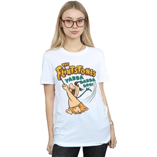 Abbigliamento Donna T-shirts a maniche lunghe The Flintstones Fred Yabba Dabba Doo Bianco