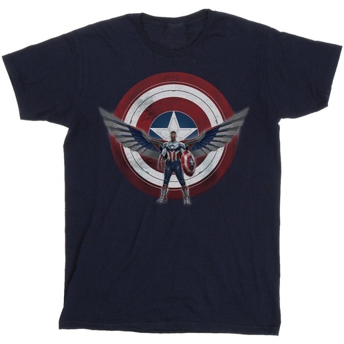 Abbigliamento Donna T-shirts a maniche lunghe Marvel Falcon And The Winter Soldier Captain America Shield Pose Blu