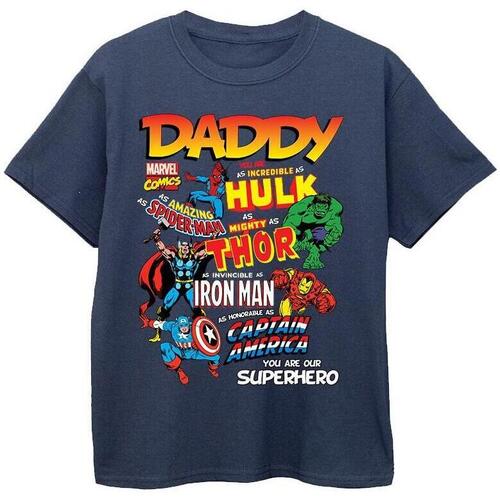 Abbigliamento Bambino T-shirt maniche corte Marvel Our Dad Superhero Blu