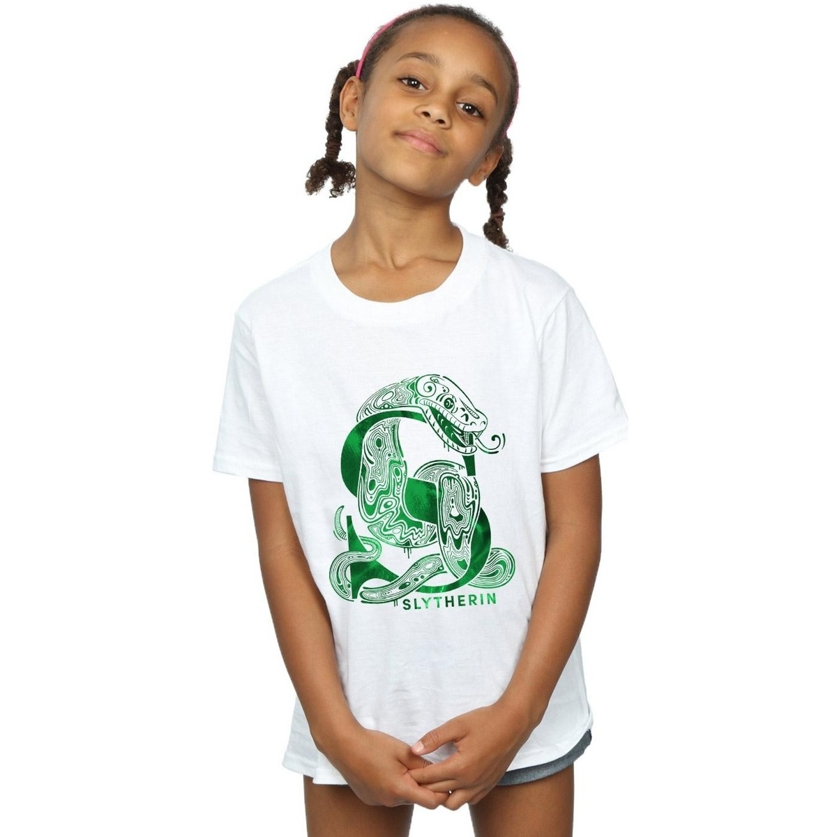 Abbigliamento Bambina T-shirts a maniche lunghe Harry Potter Slytherin Snake Bianco