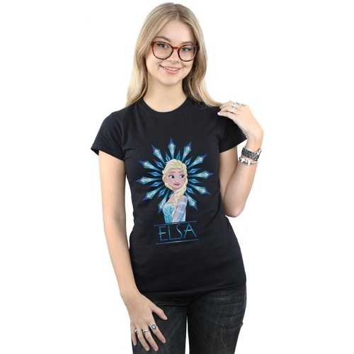Abbigliamento Donna T-shirts a maniche lunghe Disney Frozen Elsa Snowflake Nero