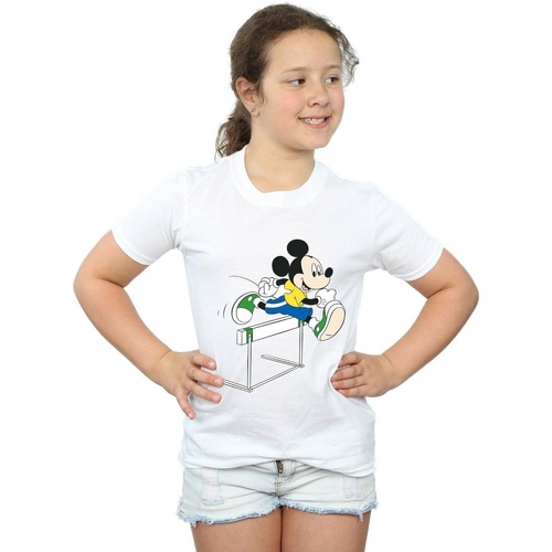 Abbigliamento Bambina T-shirts a maniche lunghe Disney Mickey Mouse Hurdles Bianco
