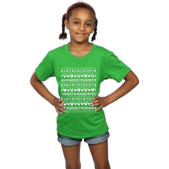 Abbigliamento Bambina T-shirts a maniche lunghe Disney Mickey And Minnie Christmas Fair Isle Verde