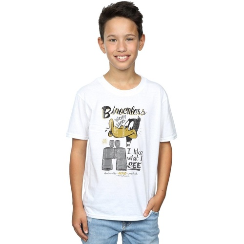 Abbigliamento Bambino T-shirt maniche corte Dessins Animés Daffy Duck Binoculars Bianco