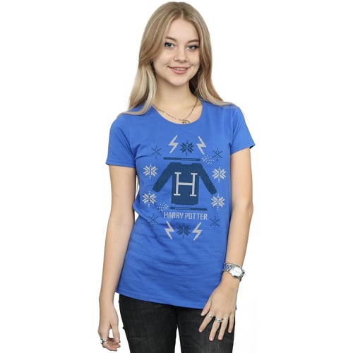 Abbigliamento Donna T-shirts a maniche lunghe Harry Potter Christmas Knit Blu