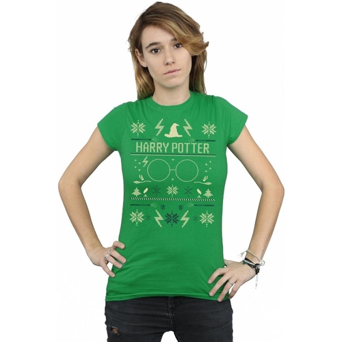 Abbigliamento Donna T-shirts a maniche lunghe Harry Potter Christmas Pattern Verde