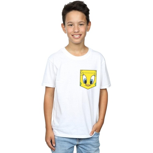 Abbigliamento Bambino T-shirt maniche corte Dessins Animés Tweety Pie Face Faux Pocket Bianco