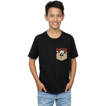 Abbigliamento Bambino T-shirt maniche corte Dessins Animés Tasmanian Devil Face Faux Pocket Nero
