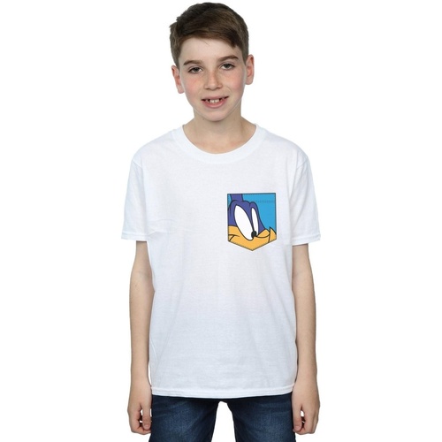 Abbigliamento Bambino T-shirt maniche corte Dessins Animés Road Runner Face Faux Pocket Bianco