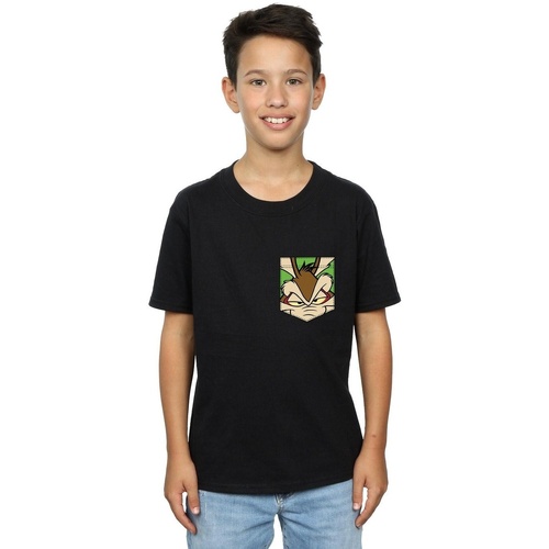 Abbigliamento Bambino T-shirt & Polo Dessins Animés Wile E Coyote Face Faux Pocket Nero