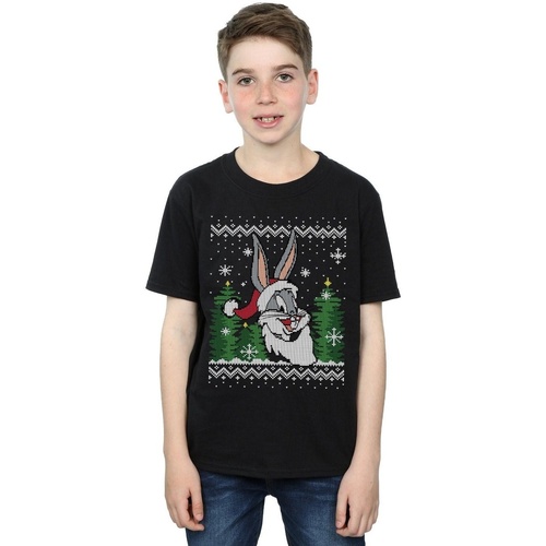 Abbigliamento Bambino T-shirt maniche corte Dessins Animés Bugs Bunny Christmas Fair Isle Nero