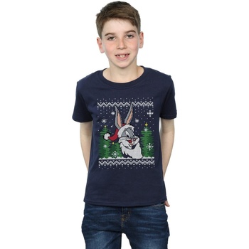Abbigliamento Bambino T-shirt maniche corte Dessins Animés Bugs Bunny Christmas Fair Isle Blu
