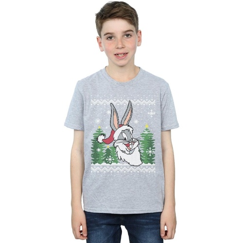 Abbigliamento Bambino T-shirt maniche corte Dessins Animés Bugs Bunny Christmas Fair Isle Grigio