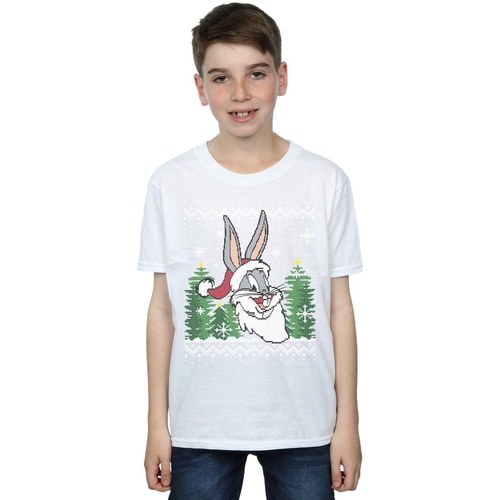 Abbigliamento Bambino T-shirt maniche corte Dessins Animés Bugs Bunny Christmas Fair Isle Bianco