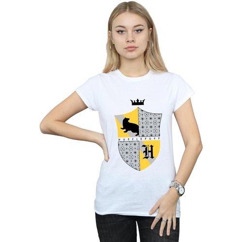 Abbigliamento Donna T-shirts a maniche lunghe Harry Potter Hufflepuff Shield Bianco
