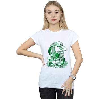 Abbigliamento Donna T-shirts a maniche lunghe Harry Potter Slytherin Snake Bianco