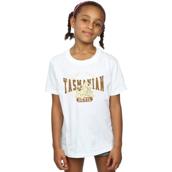 Abbigliamento Bambina T-shirts a maniche lunghe Dessins Animés Tasmanian Devil Varsity Bianco