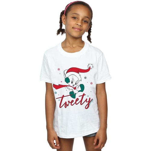 Abbigliamento Bambina T-shirts a maniche lunghe Dessins Animés Tweety Pie Christmas Bianco