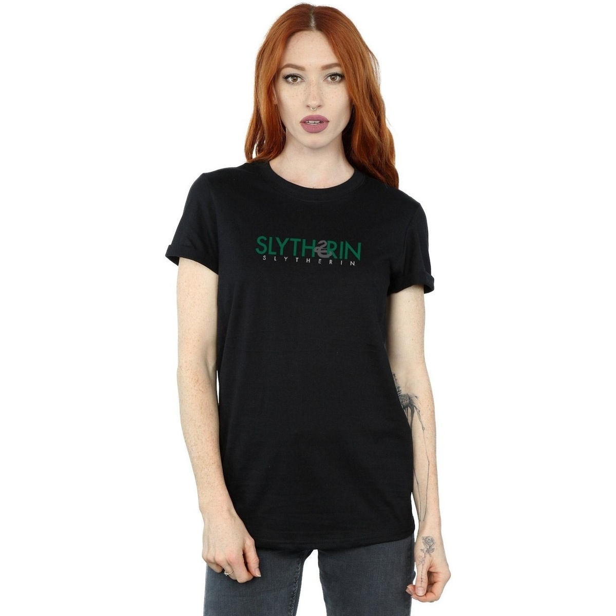 Abbigliamento Donna T-shirts a maniche lunghe Harry Potter Slytherin Text Nero