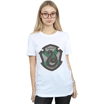Abbigliamento Donna T-shirts a maniche lunghe Harry Potter Slytherin Crest Flat Bianco