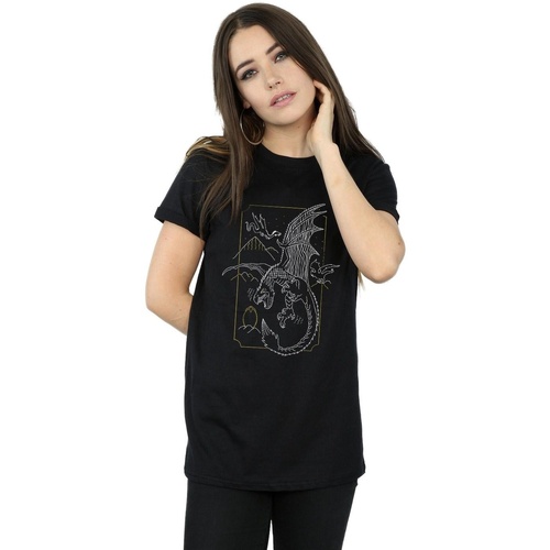 Abbigliamento Donna T-shirts a maniche lunghe Harry Potter Dragon Line Art Nero