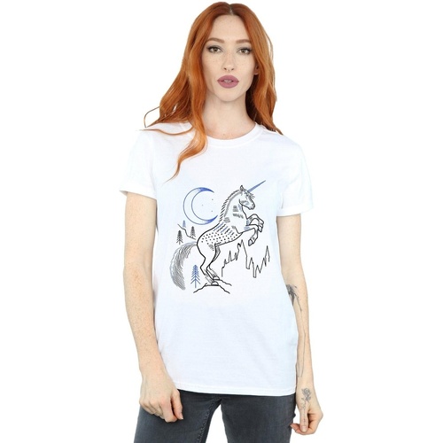 Abbigliamento Donna T-shirts a maniche lunghe Harry Potter Unicorn Line Art Bianco
