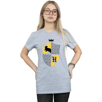 Abbigliamento Donna T-shirts a maniche lunghe Harry Potter Hufflepuff Shield Grigio