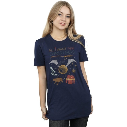 Abbigliamento Donna T-shirts a maniche lunghe Harry Potter All I Want For Christmas Blu