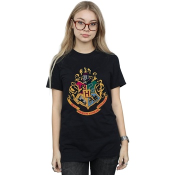 Abbigliamento Donna T-shirts a maniche lunghe Harry Potter Hogwarts Crest Gold Ink Nero