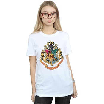 Abbigliamento Donna T-shirts a maniche lunghe Harry Potter Hogwarts Crest Gold Ink Bianco