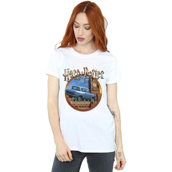 Abbigliamento Donna T-shirts a maniche lunghe Harry Potter Flying Car Bianco