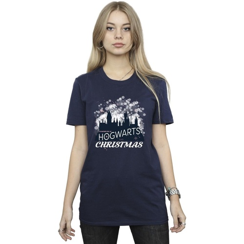 Abbigliamento Donna T-shirts a maniche lunghe Harry Potter Hogwarts Christmas Blu