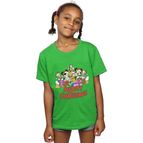 Abbigliamento Bambina T-shirts a maniche lunghe Disney Mickey Mouse And Friends Christmas Verde