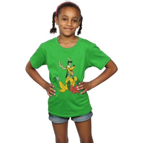 Abbigliamento Bambina T-shirts a maniche lunghe Disney Pluto Christmas Reindeer Verde