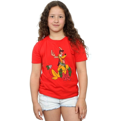 Abbigliamento Bambina T-shirts a maniche lunghe Disney Pluto Christmas Reindeer Rosso