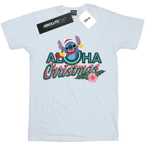 Abbigliamento Donna T-shirts a maniche lunghe Disney Lilo And Stitch Aloha Christmas Bianco